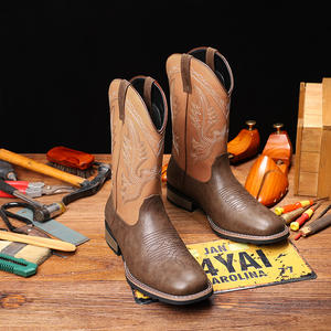 Bottes de cowboy western pour hommes, grande taille 16, broderie classique, style motard rockabilly, talon carré, à enfiler, mi-hautes, toutes saisons - Product Image 2