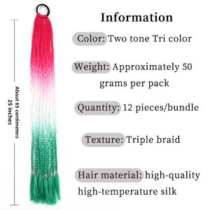 Queue de cheval tressée ombrée sans nœuds, extensions de cheveux synthétiques à tresser de 25 pouces <span class=keywords><strong>avec</strong></span> bande élastique, tresses au <span class=keywords><strong>crochet</strong></span> couleur dégradée - Product Image 3