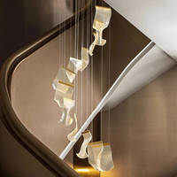 Zhangshan personnalisé acrylique long plafond pendentif escalier rotatif grand salon lumière led lustres et suspensions