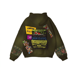 Men's Oversized <b>Vintage</b> Zip-Up Hoodie Heavyweight Cotton Solid Beaded Jersey Streetwear <b>Sweatshirt</b> for Winter - Product Image 1