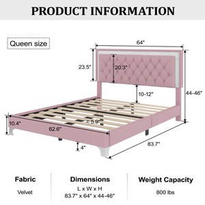 Modern <b>Queen</b> <b>Size</b> Upholstered Metal Frame Soft <b>Bed</b> Platform <b>Bed</b> with LED Lights and Two Nightstands 3-Piece Bedroom Set - Product Image 5
