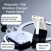 Power Bank Mini Magnetik Logo Kustom 10000mAh dengan 2 Kabel Bawaan, Penyangga Ponsel, Layar LED, Pengisian Daya Nirkabel 15W, Pengisian Cepat 22.5W