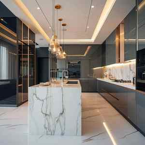 Cbmart אי מטבח מודולרי מודרני עם כיור למינציה כיור מטבח שחור יוקרתי - Product Image 5