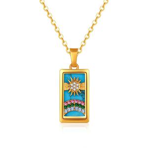 Trendy Square Colorful Esmalte Zircon <span class=keywords><strong>Tarot</strong></span> Cards Colgante Collar 18K Chapado en oro Collares de acero inoxidable para mujeres - Product Image 4