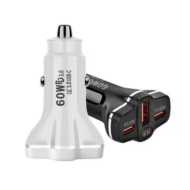 60W USB-C Car Charger with Dual Type-C Ports QC3.0 & PD30W+PD30W Fast Charging Cigarette Lighter Adapter for Phones & Laptops