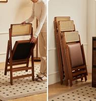 Chaise de salle à manger pliante en bambou naturel, dossier en rotin, coussin en cuir PU, plusieurs tailles, chaise en bambou portable pour la maison, la cuisine, le café