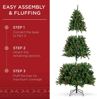 Sapin de Noël artificiel en PVC vert pré-éclairé de 6 pieds avec lumières LED pour Noël joyeux