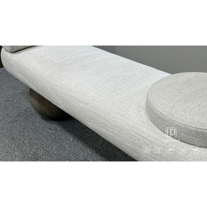 High Quality Luxury Modern Living Room Furniture White Velvet Wood Base Long Curved <b>Stools</b> & <b>Ottoman</b> White Velvet <b>Ottoman</b> - Product Image 2