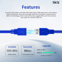 Câble d'extension USB 3.0 AM vers AF, moulage par injection bleu, 5 Gbps, synchronisation de données haute vitesse, cordon de charge pour PC portable