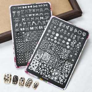 Pelat cap kuku kotak-kotak & garis Prancis, templat pola elegan untuk alat desain seni kuku minimalis untuk Transfer seni kuku - Product Image 4