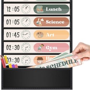 Tablero de Gestión del Tiempo Vertical de Tela para el Hogar y el Aula, con Horarios Diarios, para Preescolar hasta 6.º Grado, Negro - Product Image 5