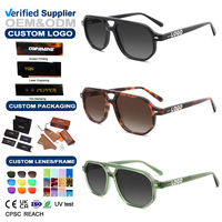 Lunettes de soleil polarisées personnalisées en acétate 2026 – Vente en gros de lunettes de soleil de luxe pour femmes, monture carrée noire à double pont
