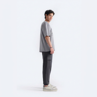 T-shirt gris surdimensionné pour homme, manches courtes, col rond, décontracté, 100% coton jersey, coupe régulière, longueur normale
