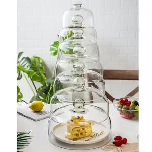 ディスプレイペストリーディスプレイデザート用の透明なガラスケーキドームカバーラウンドマルチサイズクローシェドーム
