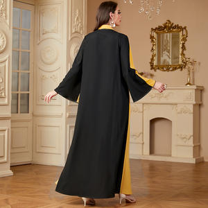 A-212 Dubaï Luxe Islamique Élégant Modeste Musulman Abaya <span class=keywords><strong>Kaftan</strong></span> Mode Épissage Motif Floral Bleu À Manches Longues Étage Longueur Maxi - Product Image 2