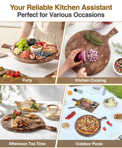 Planche à découper ronde en bois d'acacia à grain traversant, avec poignée, pour cuisine, pain, pizza, charcuterie – Meilleure vente - Product Image 3