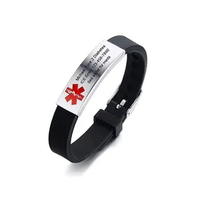 Cheap wholesale stainless steel custom medical silicone bracelet metal plate