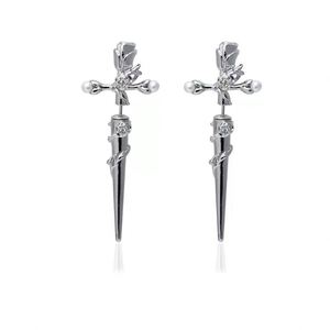 Pendientes de Rosa Gótica con Espinas para Mujer, Pendientes de Cruz y Espada, Pendientes Envolventes de Espinas, Pendientes de Flor con Perla y Aguja para Piercing - Product Image 6