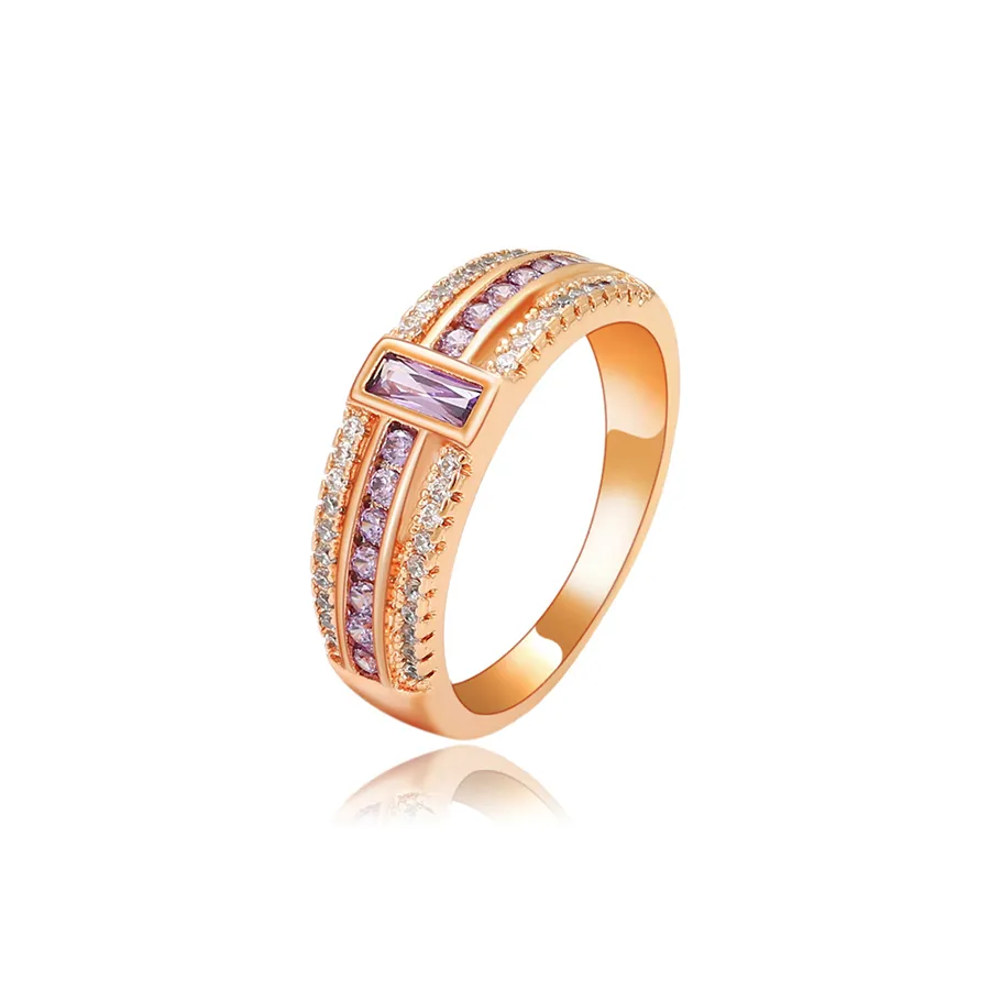 A00917861 XUPING Jewelry woman show girls ladies jewelry 18K gold color Luxury purple artificial zircon round Copper finger ring