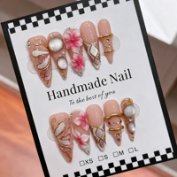 Vente en gros de 10 faux ongles en gel peints à la main, magnifiques, luxueux, design personnalisé, 100% faits à la main, fournisseur de faux ongles