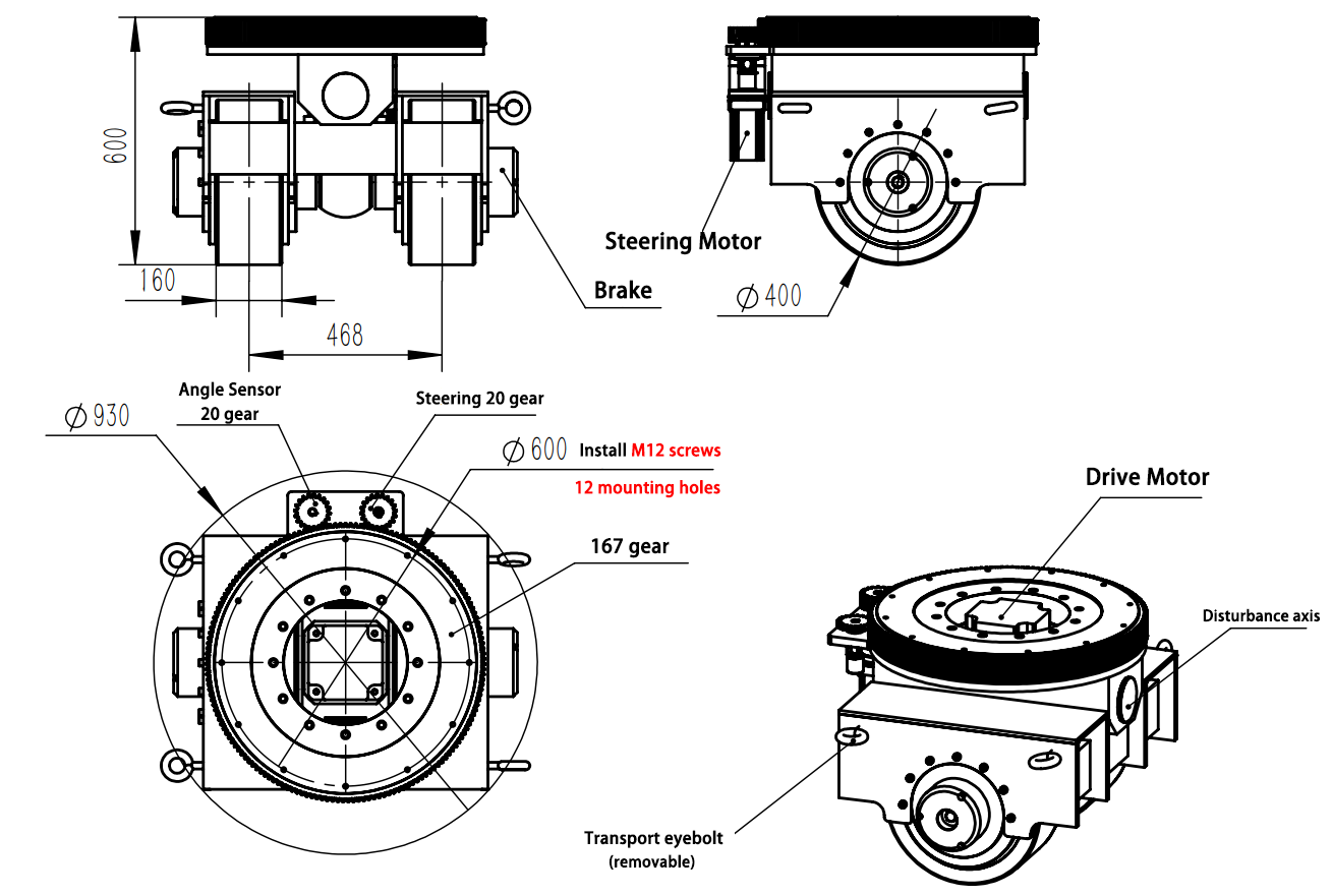 Roda da movimentação resistente super de roda da movimentação ZL-484 do AGV com direção para a carga grande