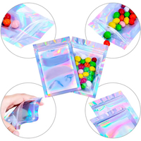 100 pièces de sacs en plastique holographiques refermables avec fermeture éclair, emballage alimentaire, sacs en mylar holographiques, résistants à l'humidité, pour collations