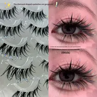Faux cils en diamant brisé, effet 3D, faits à la main, avec bande complète, effet diamant d'eau, épais, pour soirée, paire de cils