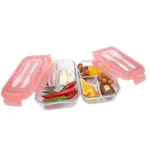 2023 New desgin Glass Meal Prep Containers 3 Compartment Cupcake Carriers with Airtight Lids