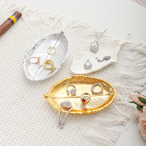 Golden <strong>Ceramic</strong> Storage <strong>Box</strong> Golden Leaf <strong>Jewelry</strong> Tray Dry Fruit Dish Desktop Home Furnishings - Product Image 2