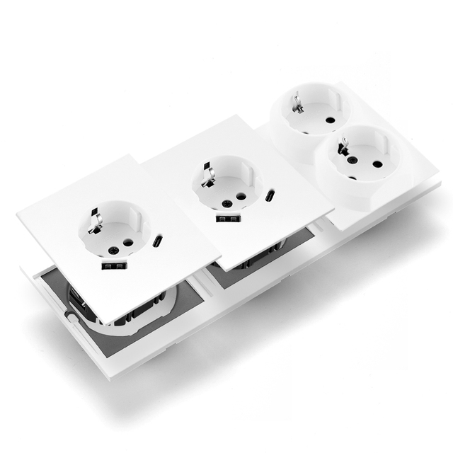 WESA Wall Switches and Sockets EU Twin Socket With USB Type C Multi Wall Plug Prise Maison Free Combination Luxury Modern Design