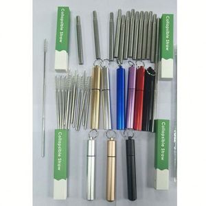 Portable Foldable Retractable Reusable Custom Eco-Friendly Stainless Steel 304 Telescopic Collapsible <b>Drinking</b> <b>Straw</b> Set Outdoor - Product Image 5