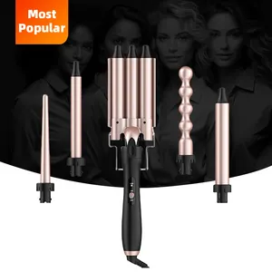 JAYSUNNY Fast Heating 5 In 1 3 Barrel Interchangeable Ceramic Hair Curler Straightener Curling Iron Wand Set