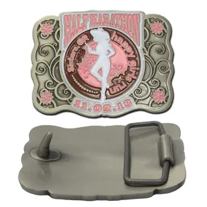 Boucle de ceinture personnalisée moderne en émail souple, sérigraphiée, en métal vieilli, à la mode, avec motifs amusants '<span class=keywords><strong>Sister</strong></span> Happy Girls Run' pour femmes - Product Image 1