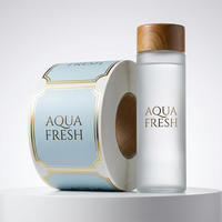 Etiquetas Premium Personalizadas para Botellas de Agua con Lámina Dorada "AQUA FRESH", Pegatinas de Lujo para Botellas de Vidrio, Empaque de Agua Mineral