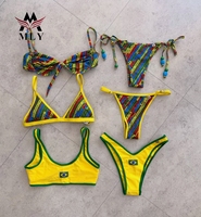 Traje de Baño de Tela Arrugada con Logotipo Personalizado MLY, Nuevo Diseño Africano, Micro Bikini Extremo para Mujer, Sexy, con Efecto Push-Up, Conjunto de 2 Piezas