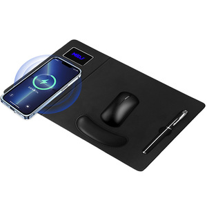 Alfombrilla de ratón de carga inalámbrica de PU creativa, juego de regalo de 15W de carga rápida con brazaletes y ranura para bolígrafo, alfombrilla de ratón con logotipo de luz LED personalizada - Product Image 2