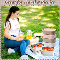 Boîte à lunch en silicone sans BPA, qualité alimentaire, 700 ml, réutilisable, chauffable, 3 compartiments, hermétique, anti-fuite, multifonctionnelle, compatible micro-ondes