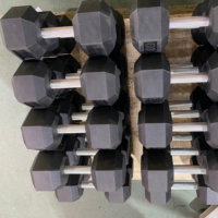 Haltères hexagonaux en caoutchouc durables avec poignée droite, vente en gros d'usine, pour la musculation