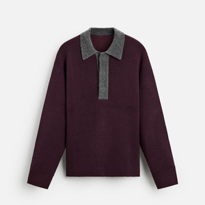 Knitwear Supplier Custom Color Block Italian-cashmere Wool Sweater <strong>Shirt</strong> Quality Knit Polo Button <strong>Collar</strong> <strong>Jumper</strong> <strong>Men</strong> - Product Image 1