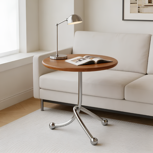 Modern Solid Wood Top Antique Oak Polished Stainless Steel Twisted Legs Mini <b>Sofa</b> End <b>Side</b> <b>Table</b> Dancing Coffee <b>Table</b> - Product Image 2