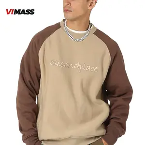 Ustom-Sudadera de cuello redondo para hombre, suéter de algodón 100% con mangas de contraste y forro polar de talla grande, sudaderas lisas de cuello redondo