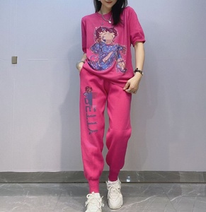 Bling Bling kim cương Ngắn Tay Áo t Áo sơ mi và quần dài thiết lập thời trang hai mảnh thiết kế Phụ nữ phù hợp với oc1014 - Product Image 5