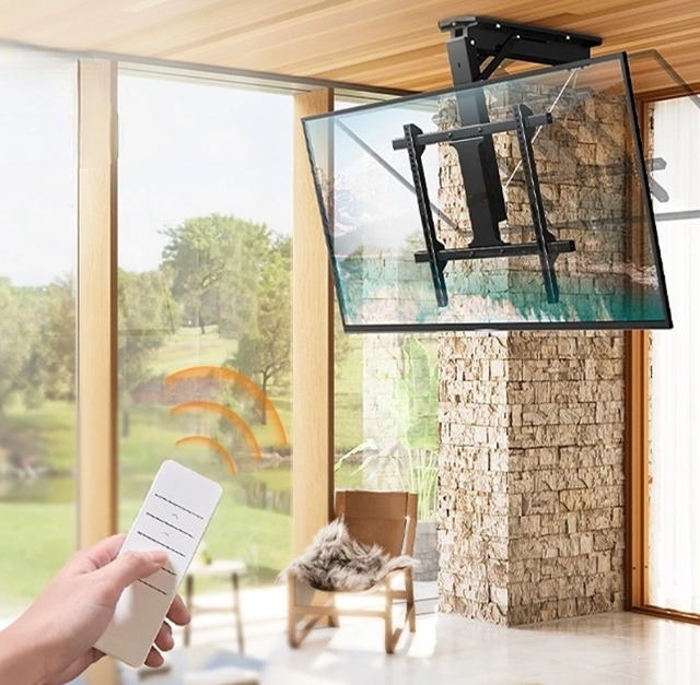 Zeno 40-70inch Automatic Remote Control Flip Down Smart Tilt Electric Adjustable Motorized TV Wall Ceiling Mount Drop Down Tv Lift