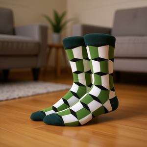 Calzini da uomo a metà polpaccio 40-45 Verde Bianco Nero con motivo geometrico per uso casual - Product Image 2