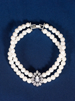 Bride Talk Ensemble de bijoux de luxe en zircon et perles, collier, boucles d'oreilles, bracelet et bague à motif éventail et pompon, 4 pièces, bijoux de mariage