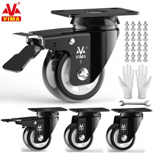 VIMA 3inch High Quality Industry 4Inch PU Caster Wheel Double Ball Bearing Piano Swivel Caster Heavy Duty PU Caster Wheel