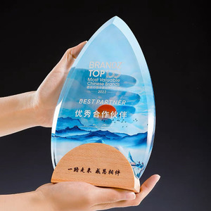 MH-NJ00833 كأس خشبي كريستال مخصص جوائز تذكارية فاخرة خشبية فارغة لافتات تكريم - Product Image 3