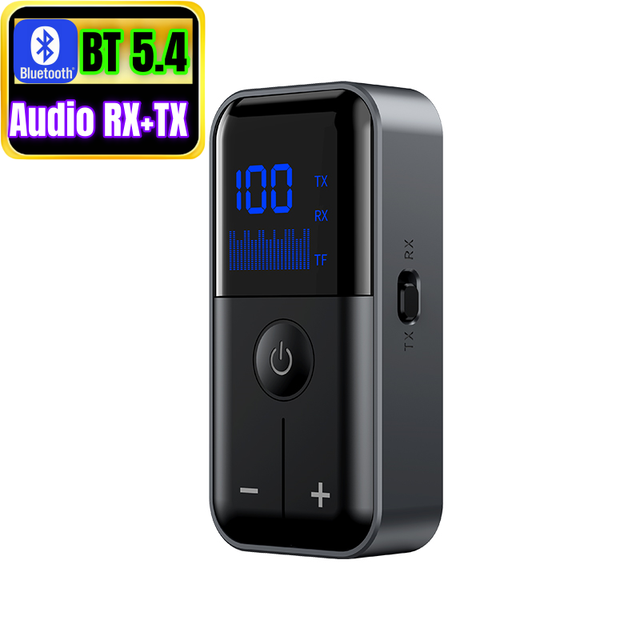 2 in 1 Bluetooth 5.4 Audio Transmitter Receiver Stereo Sound TF Card Wireless RX TX Audio Adapter LED Display Low Latency BT5.4