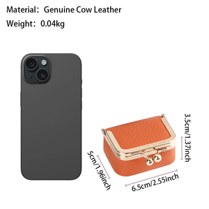 Mini boîte à bijoux et porte-monnaie en cuir véritable, couleur unie, fermeture à fermoir, pochette à monnaie, style décontracté, petit sac de rangement pour femmes RB1894 - Product Image 3