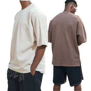 เสื้อยืดโอเวอร์ไซส์ทรงบ็อกซี่ คอโอ คอตตอน 100%  แบบริบ  สำหรับผู้ชาย  รับสกรีนลายตามสั่ง  สไตล์สตรีทแวร์ - Product Image 1